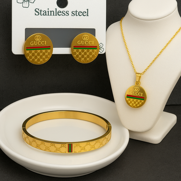 Luxury Gucci Inspired Jewellry Set for Women - Necklace, Earrings & Bracelet IndusNoor
