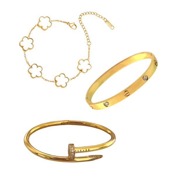 Everyday Stack Trio – Pack of 3 Gold Plated Bracelets | IndusNoor