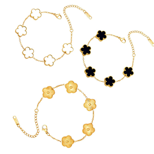 “Clover Bracelet Trio Stack Set – Anti-Tarnish Stainless Steel Bracelets (Thai Quality)”