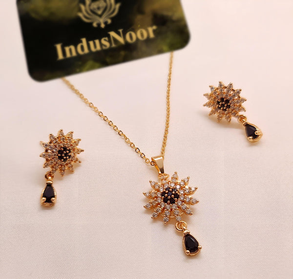Ruby Sunflower Locket Set for Girls/Women