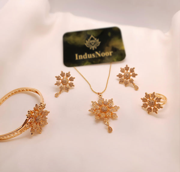 Dazzling Gold Plated Crsytal Stones Necklace Set With Bracelet for Girls/Women