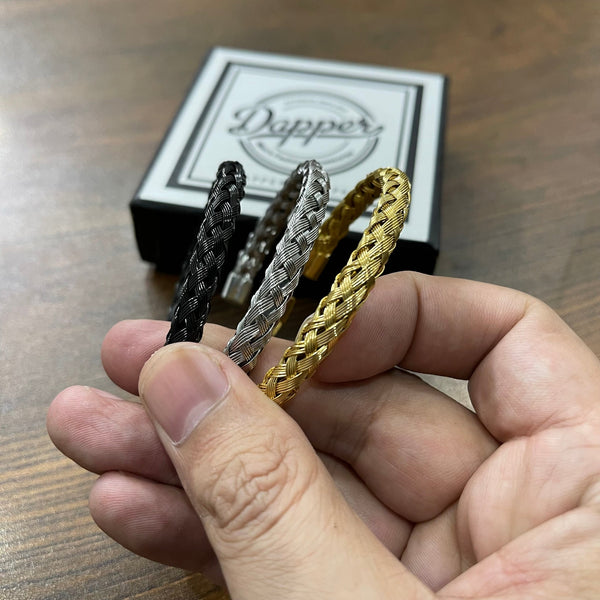 Golden & Silver & Black  Braided Bangle Kara Bracelets for Men