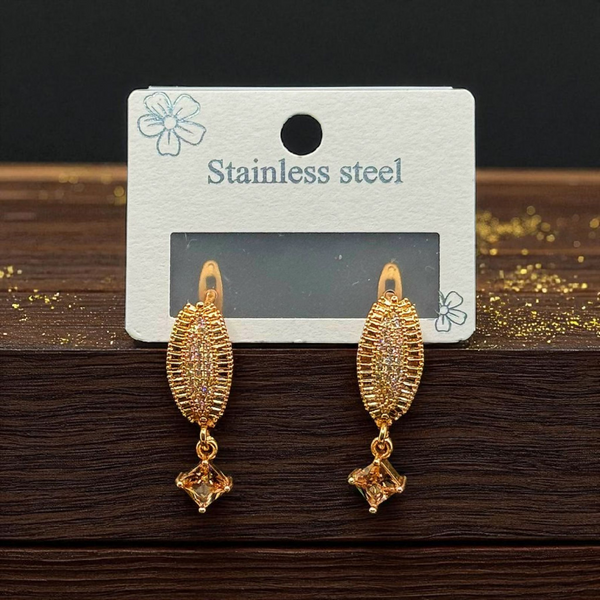 Elegant Golden Stainless Steel Earrings with Crystal Drop IndusNoor